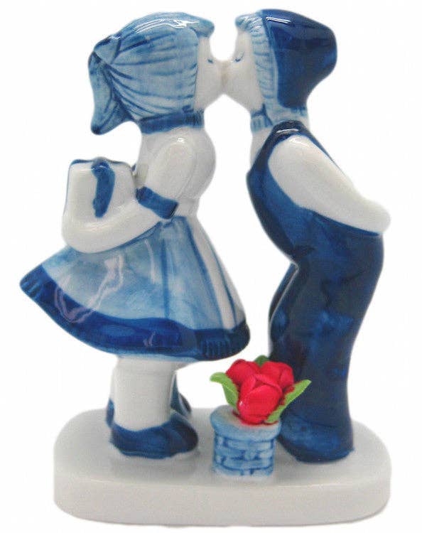 Delft Blue Ceramic Kiss with Tulips: Small