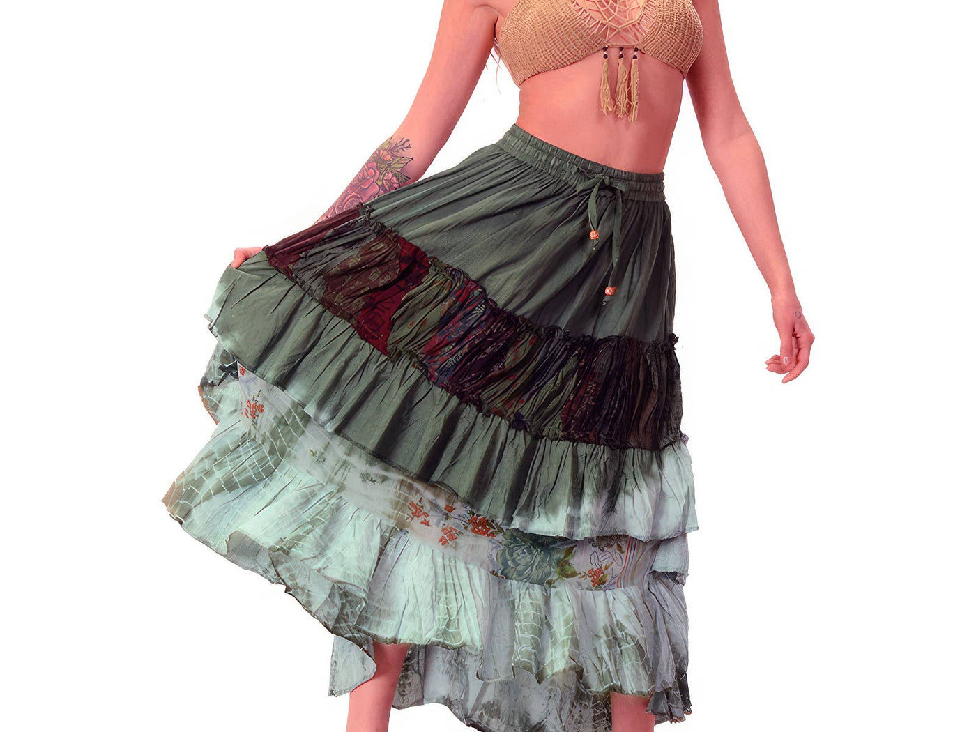 Strut Ur Stuff Tiered & Layered Tye Dye Cotton Skirt