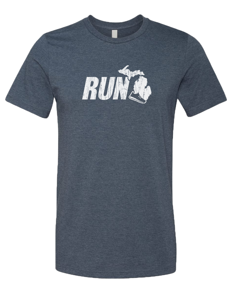 Run Michigan Unisex T-Shirt: Heather Lake Blue / XXL