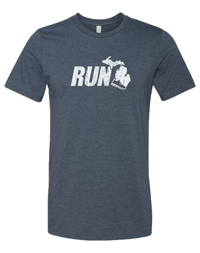 Run Michigan Unisex T-Shirt: Heather Lake Blue / XXL