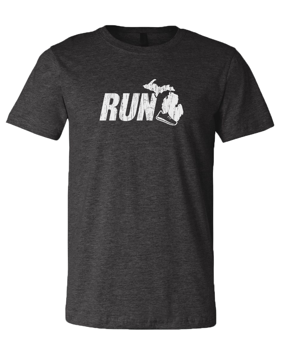 Run Michigan Unisex T-Shirt: Heather Lake Blue / XXL