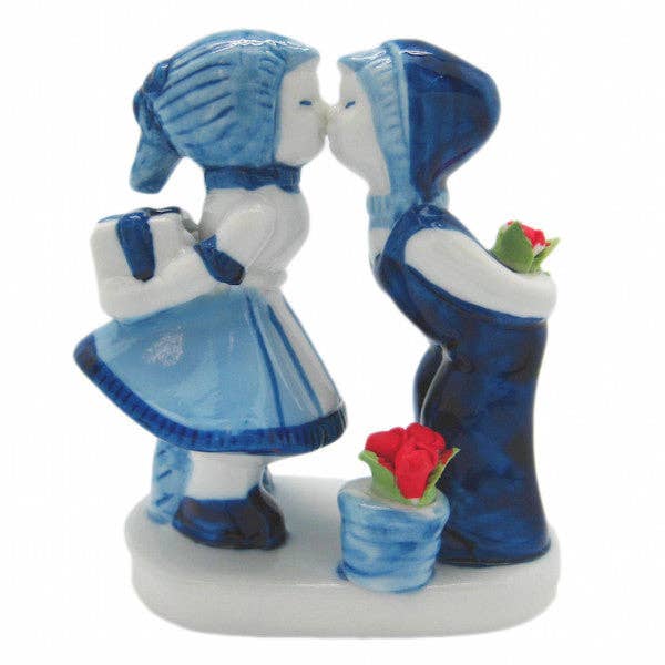 Delft Blue Ceramic Kiss with Tulips: Small