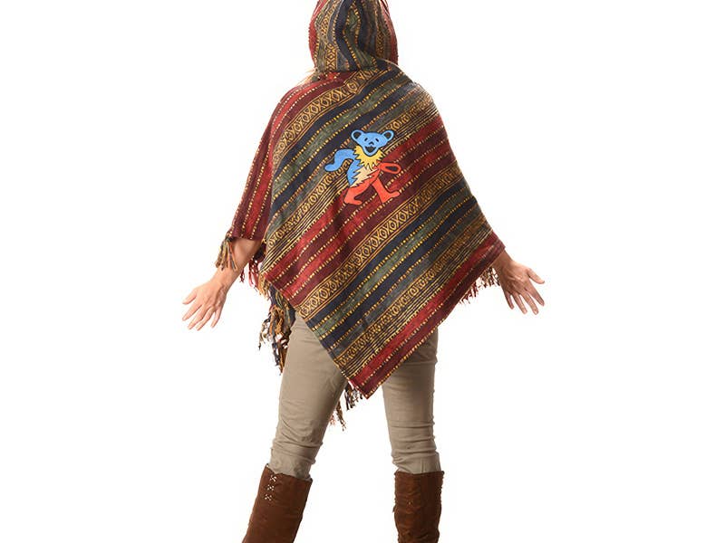 Grateful Dead Bear With Bolt Hand Embroidered Poncho