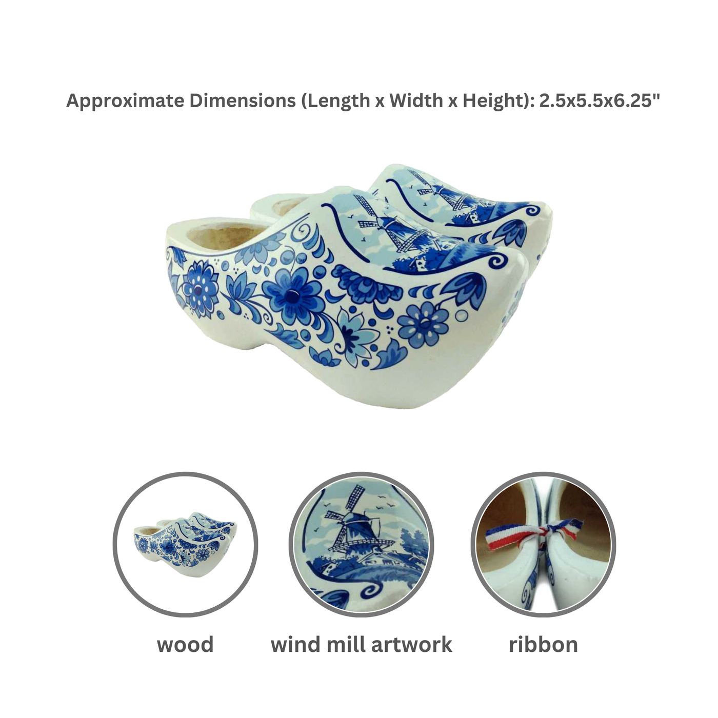 Decorative Dutch Shoe Clogs w/ Windmill Blue and White