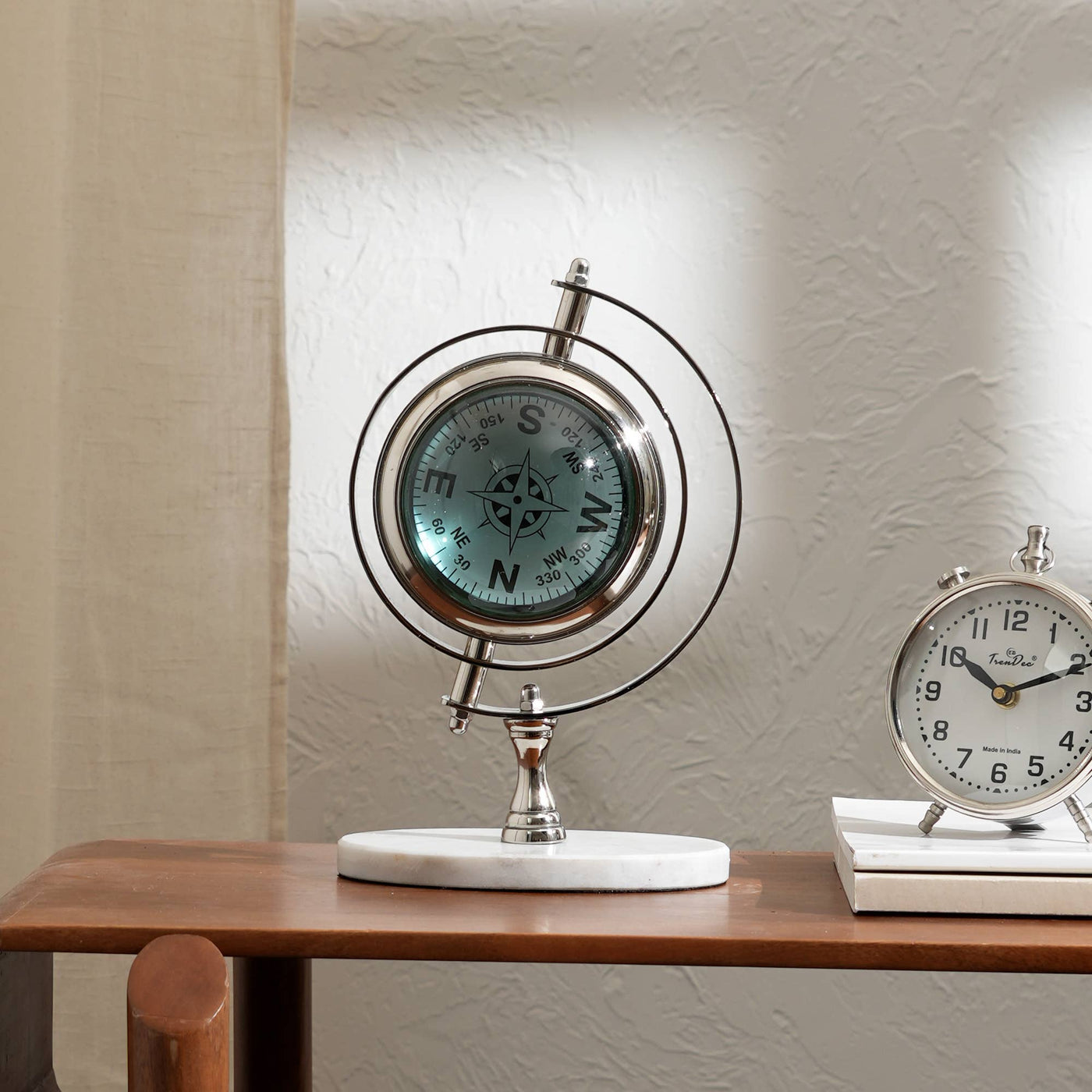Decorative Dual Side Table Clock-Compass-Desk Clock