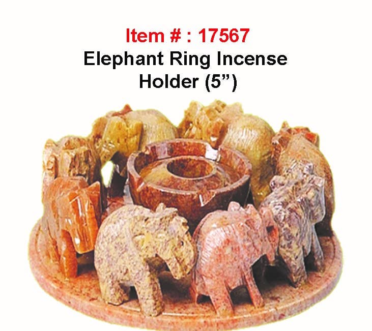 Soapstone Elephant Ring Incense Burner (5 in.)