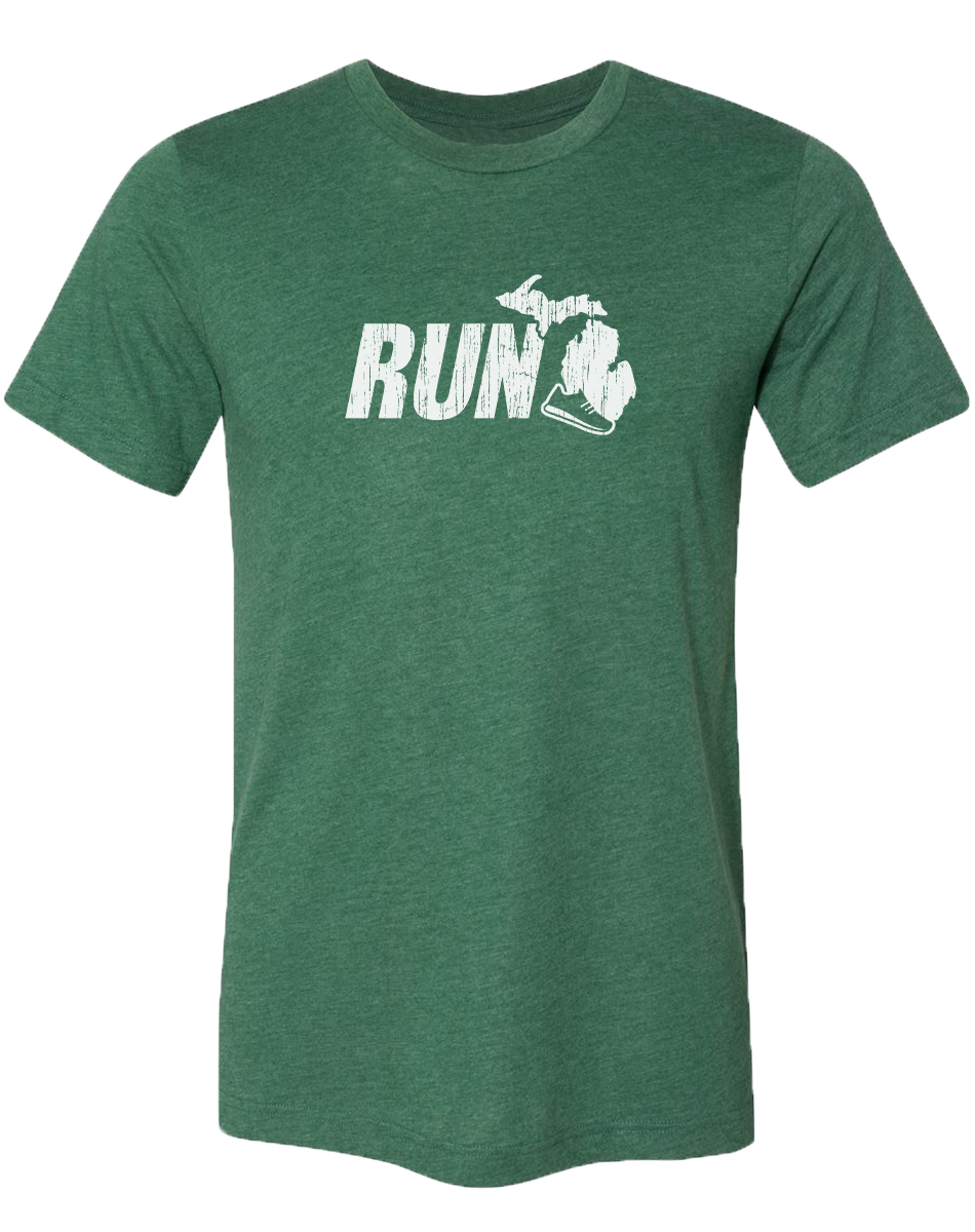 Run Michigan Unisex T-Shirt: Heather Lake Blue / XXL