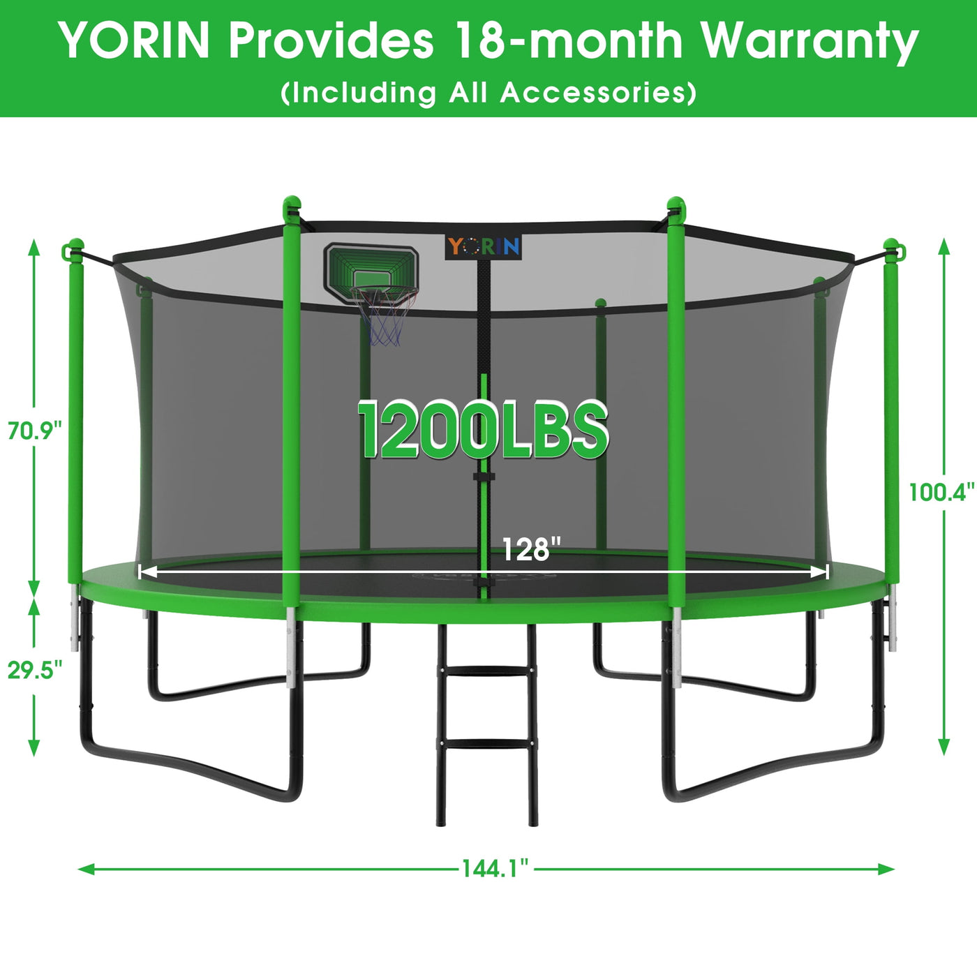 YORIN 1200LBS 14FT  Trampoline for Kids Adults, Trampoline with Safety Enclosure Net, Basketball Hoop and Ladder, Outdoor Heavy-Duty Trampoline