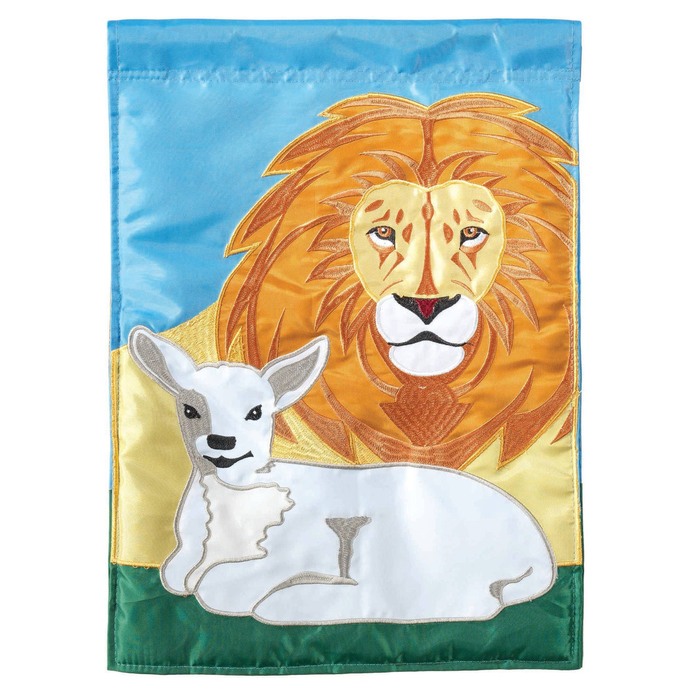 😲 🍗LION AND LAMB OUTDOOR DOUBLE APPLIQUE LARGE HOUSE FLAG