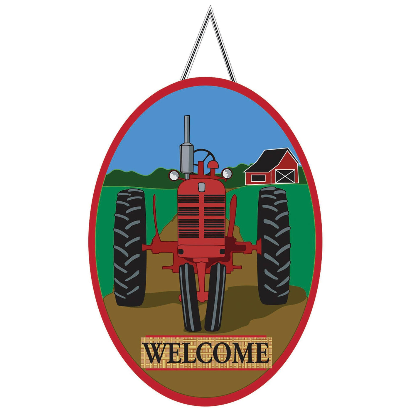 😲 Special Buy!  Door Banner, Burlap Red Tractor Welcome
