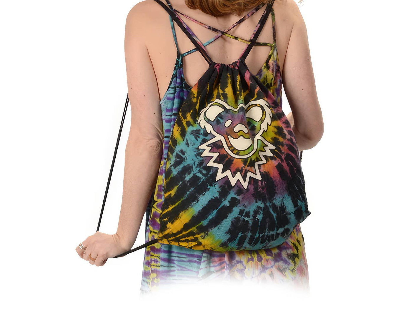 Grateful Dead Dancing Bear Face Tye Dye Drawstring Backpack