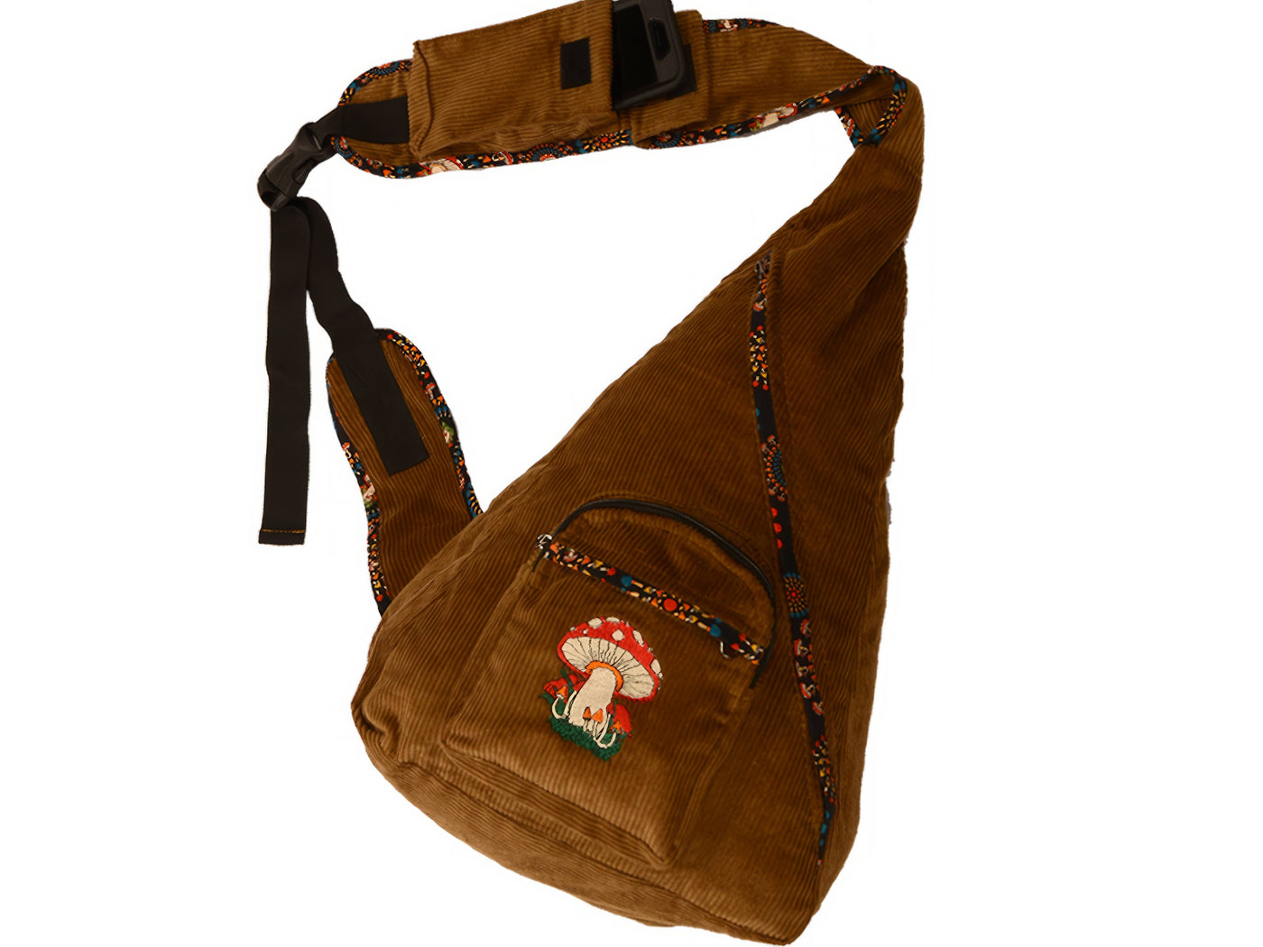 Mushroom Embroidered Corduroy Sling Backpack