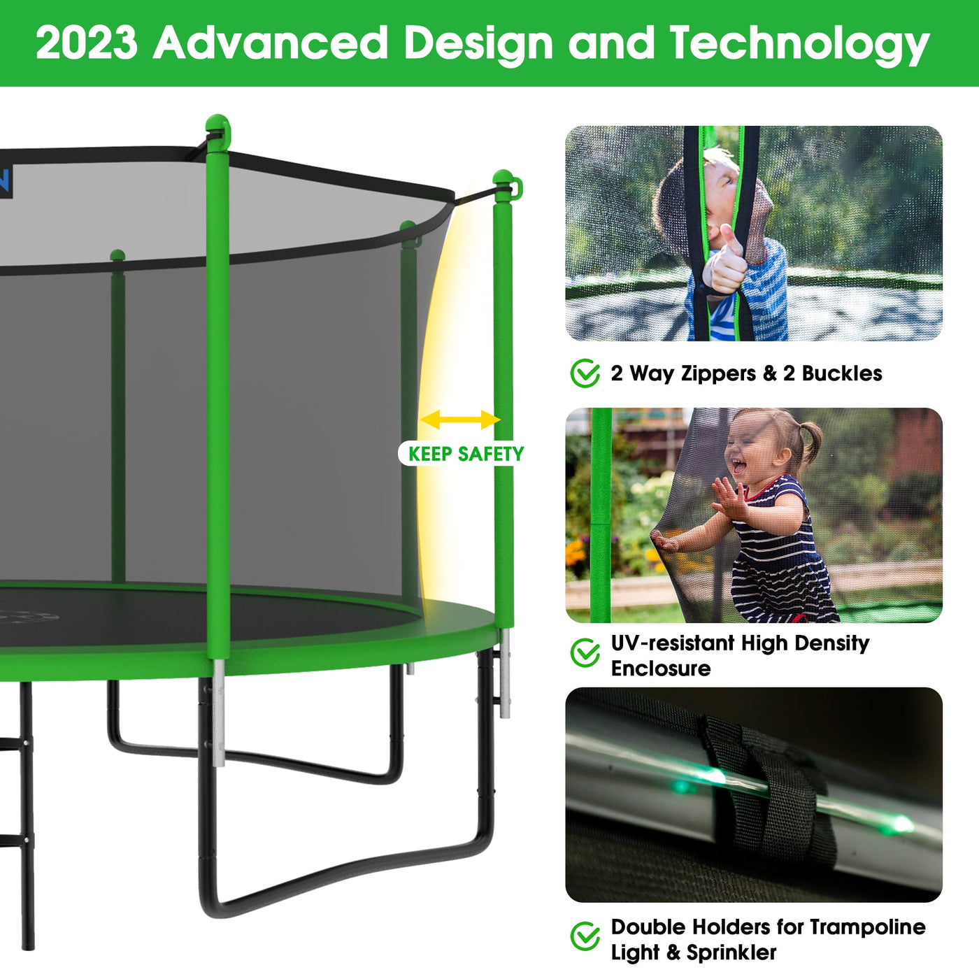 YORIN 1200LBS 14FT  Trampoline for Kids Adults, Trampoline with Safety Enclosure Net, Basketball Hoop and Ladder, Outdoor Heavy-Duty Trampoline