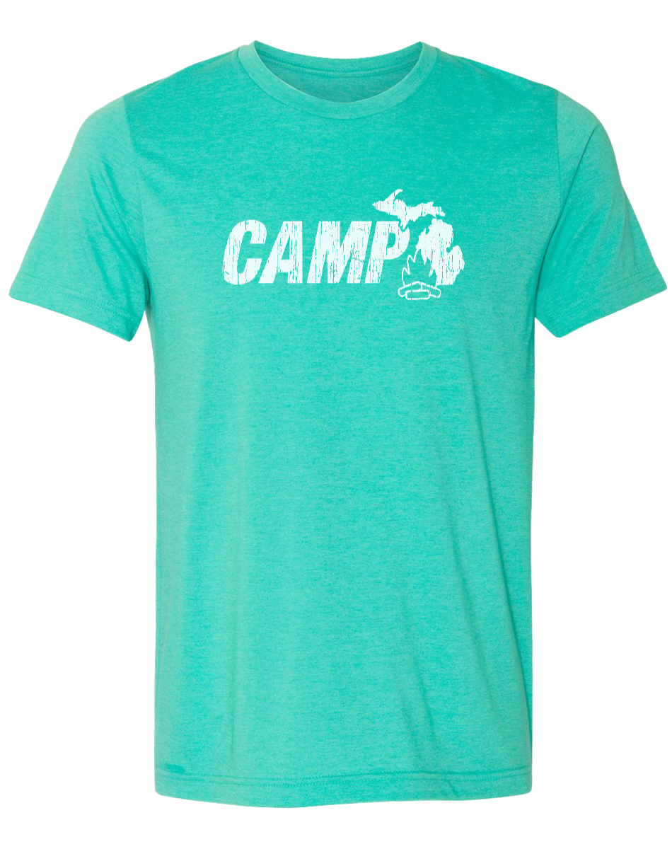 Camp Michigan Unisex T-Shirt: Heather Lake Blue / XXL