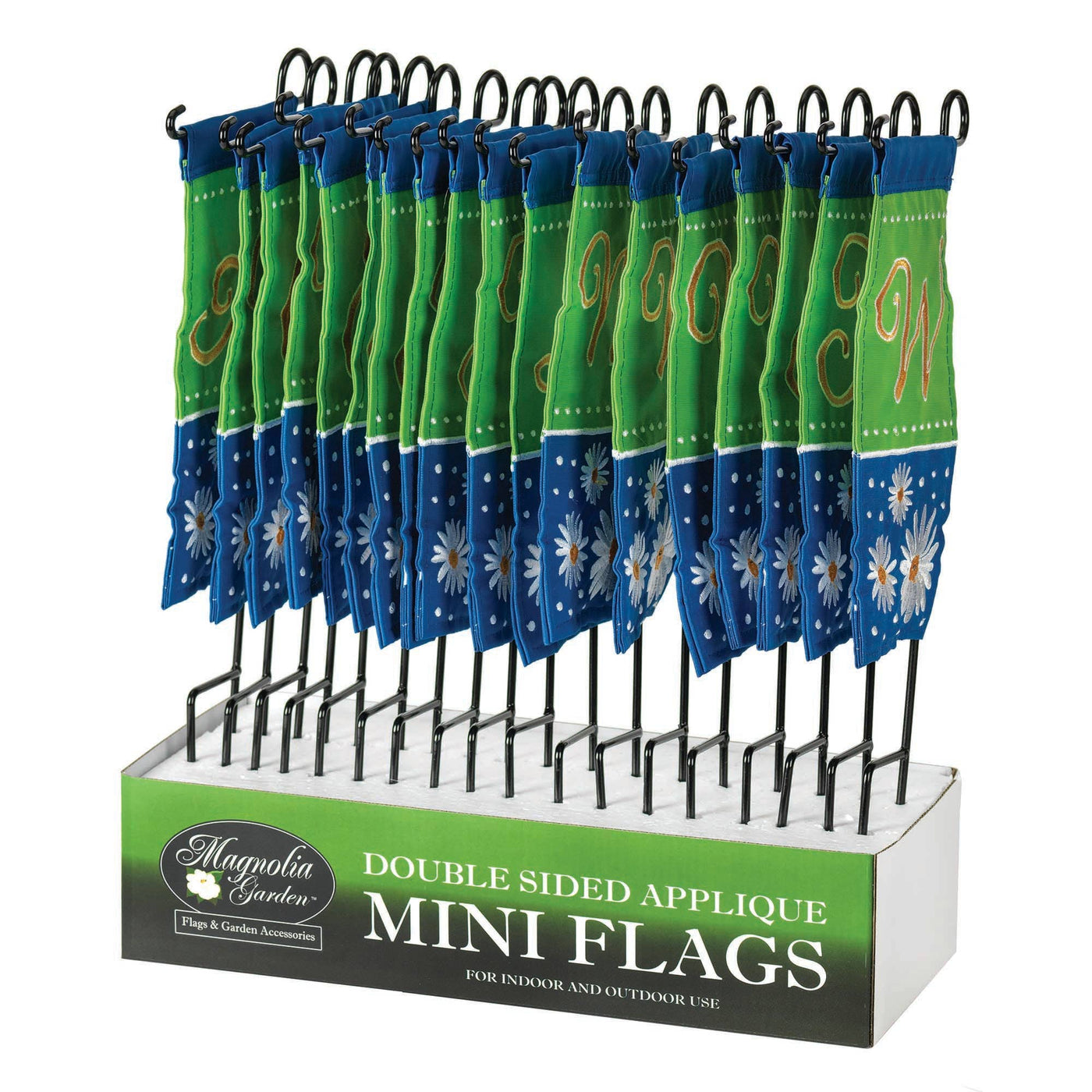 😲 DAISY MONOGRAM MINI FLAG 18 PC  ASSORTMENT WITH DISPLAY