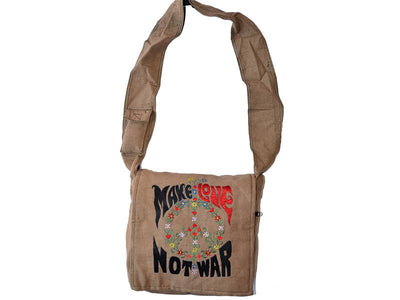 MAKE LOVE NOT WAR PEACE EMBROIDERED DJ COTTON BAG