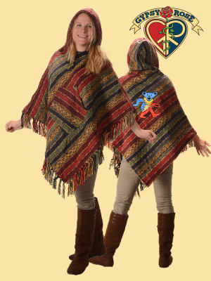 Grateful Dead Bear With Bolt Hand Embroidered Poncho