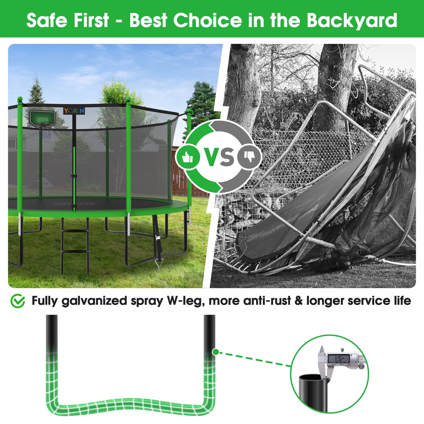 YORIN 1200LBS 14FT  Trampoline for Kids Adults, Trampoline with Safety Enclosure Net, Basketball Hoop and Ladder, Outdoor Heavy-Duty Trampoline
