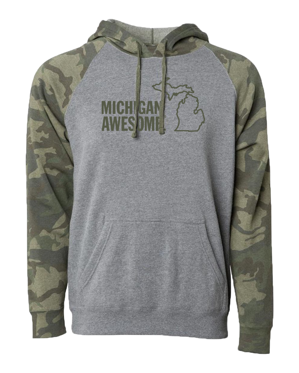 Michigan Awesome Camo Hoodie: Grey/Camo / XXL