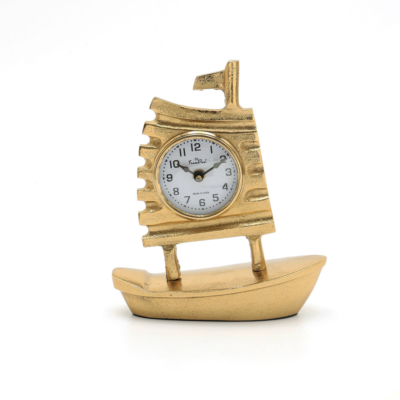 Decorative Table Clock with Gold Polished in Boat Shape-Desk