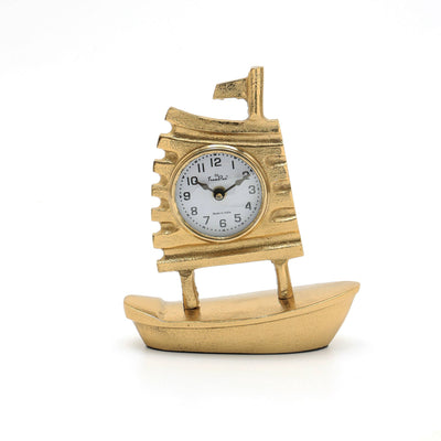 Decorative Table Clock with Gold Polished in Boat Shape-Desk