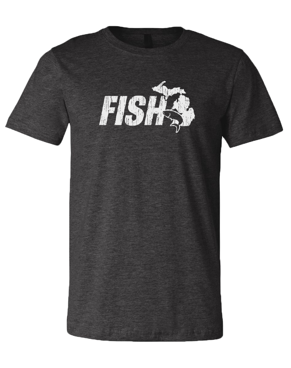 Fish Michigan Unisex T-Shirt: Dark Heather Grey / XXL