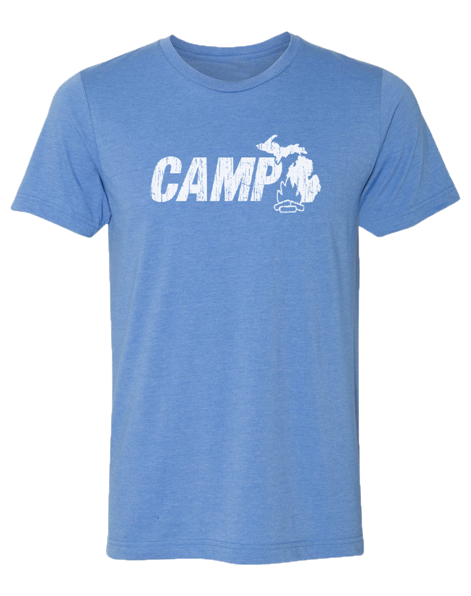 Camp Michigan Unisex T-Shirt: Heather Lake Blue / XXL