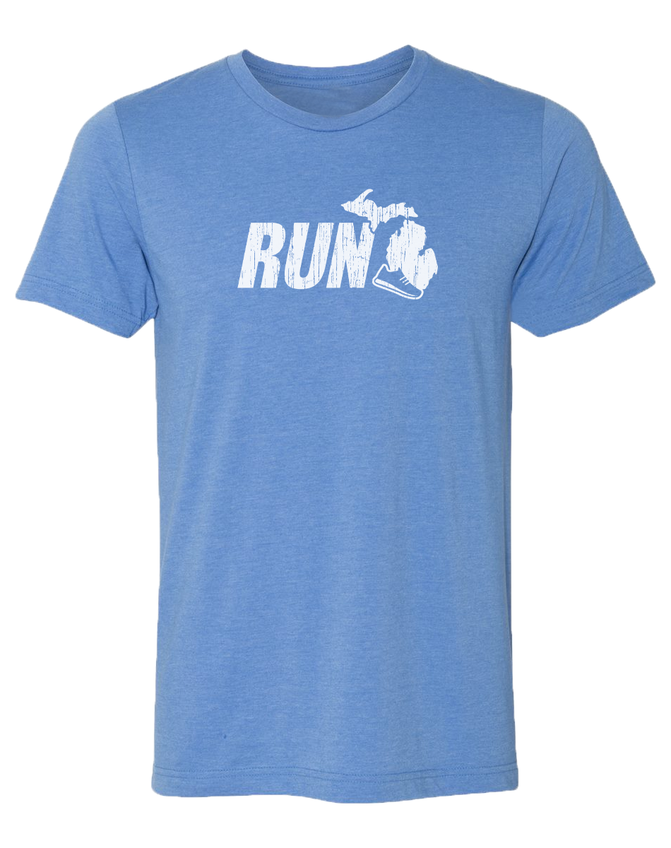 Run Michigan Unisex T-Shirt: Heather Lake Blue / XXL