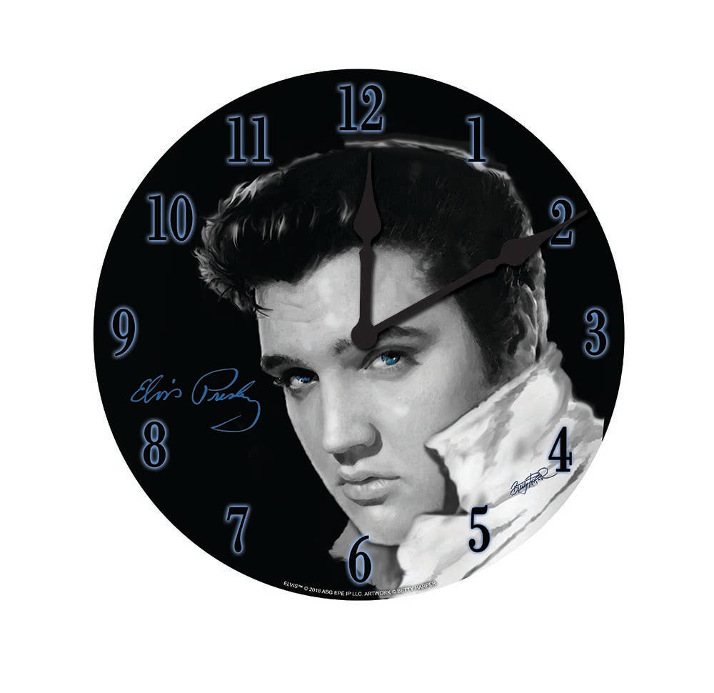 Elvis Wall Clock - Black & White Photo